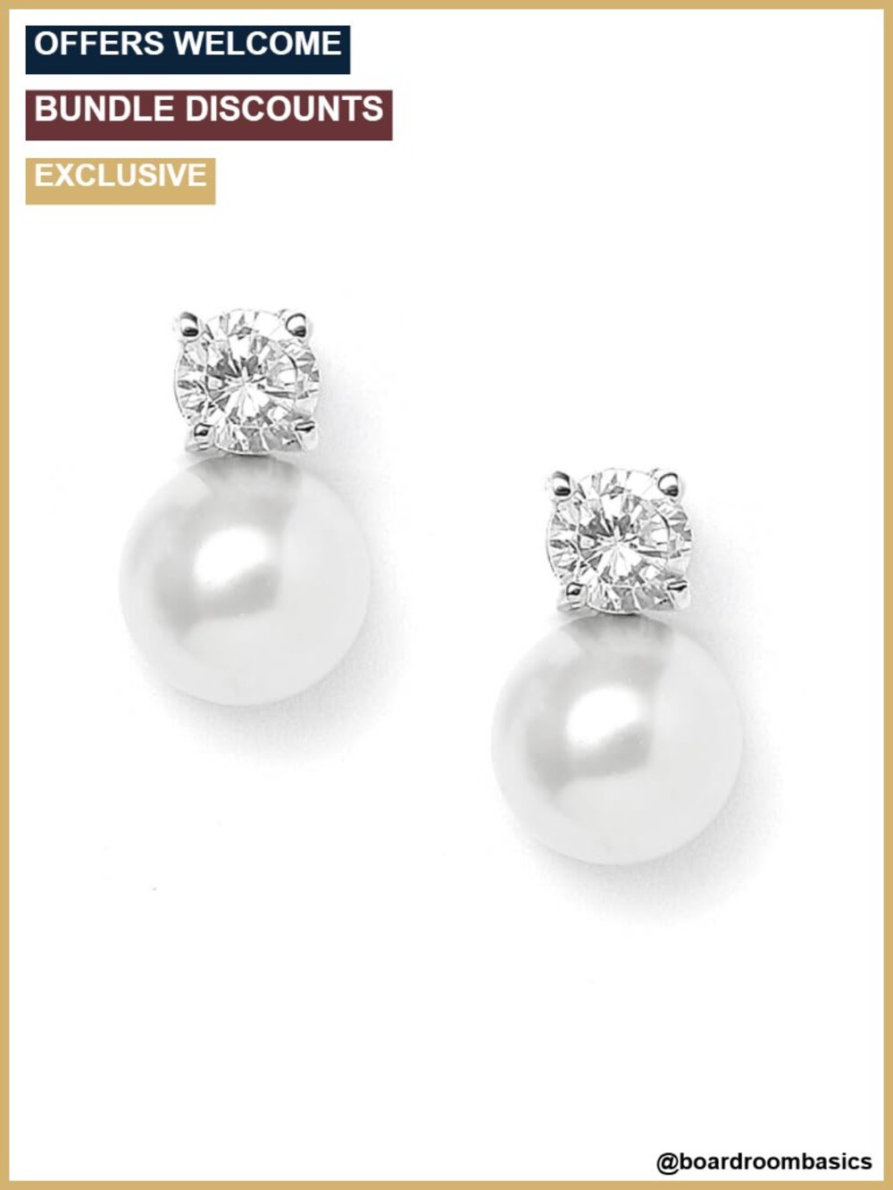 White Pearl Stud Earrings Cubic Zirconia Bridal Wedding